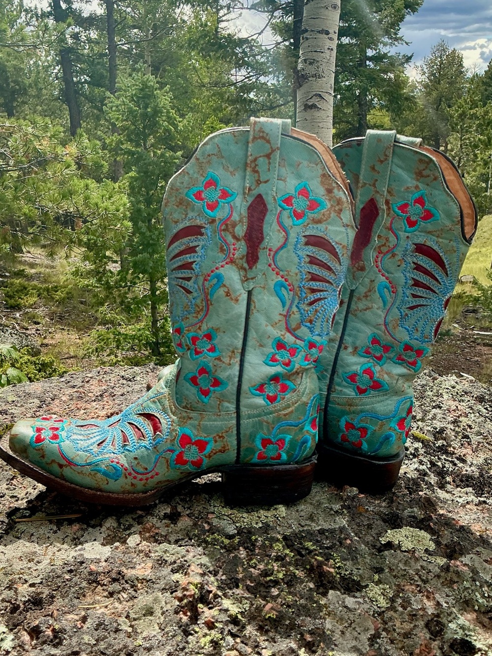 Vintage Mexican Leather Embroidered Western Cowboy Boots 7.5B | Colorful Floral - Picture 8 of 16